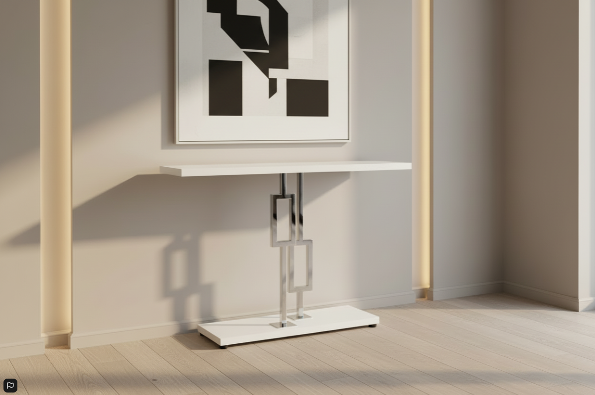 TABLE D'APPOINT - 48"L / BLANC BRILLANT / MÉTAL CHROME