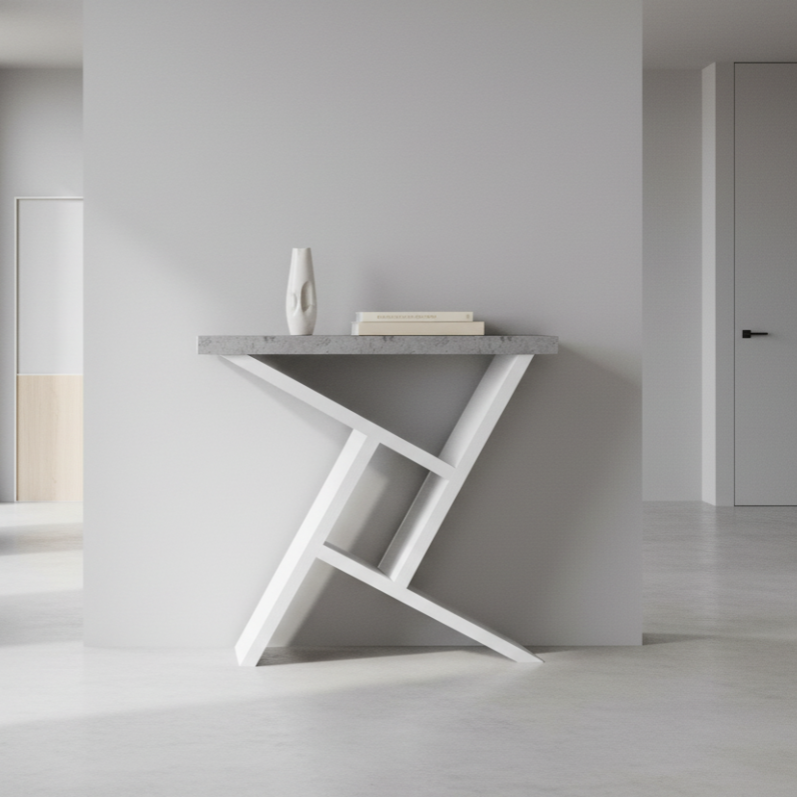 TABLE D'APPOINT - 91 cm (36 po) / BLANC / CONSOLE D'ENTRÉE ASPECT CIMENT