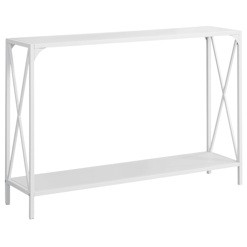 TABLE D'APPOINT - 48"L / BLANC / CONSOLE D'ENTRÉE EN MÉTAL BLANC