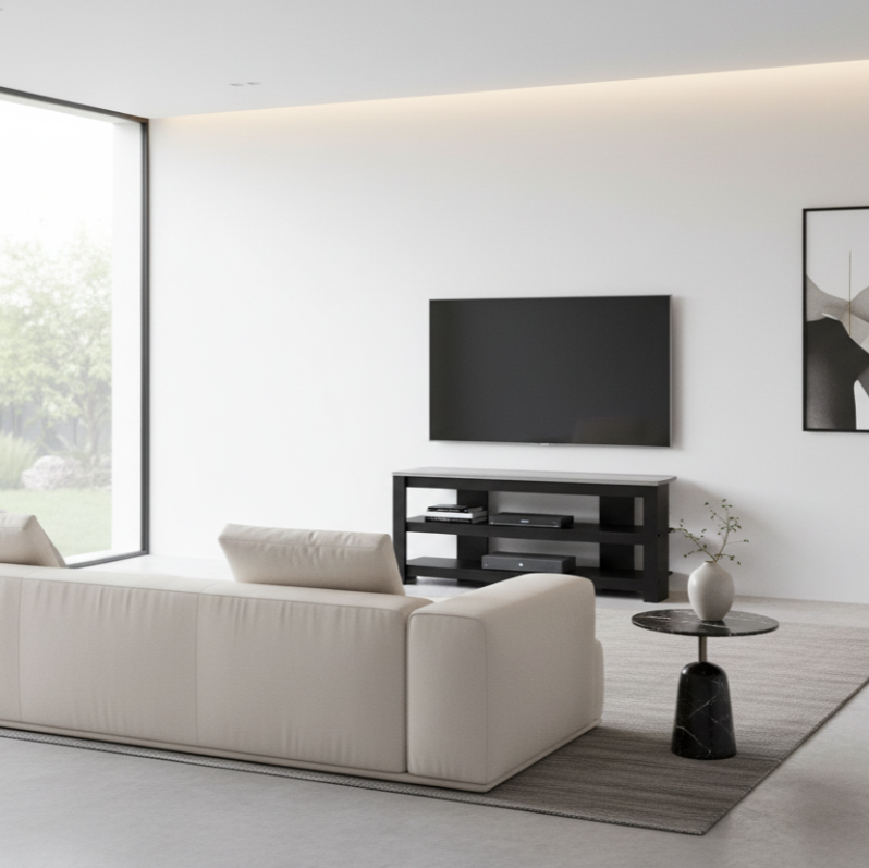 MEUBLE TV - 42"L / NOIR / COIN SUPÉRIEUR GRIS