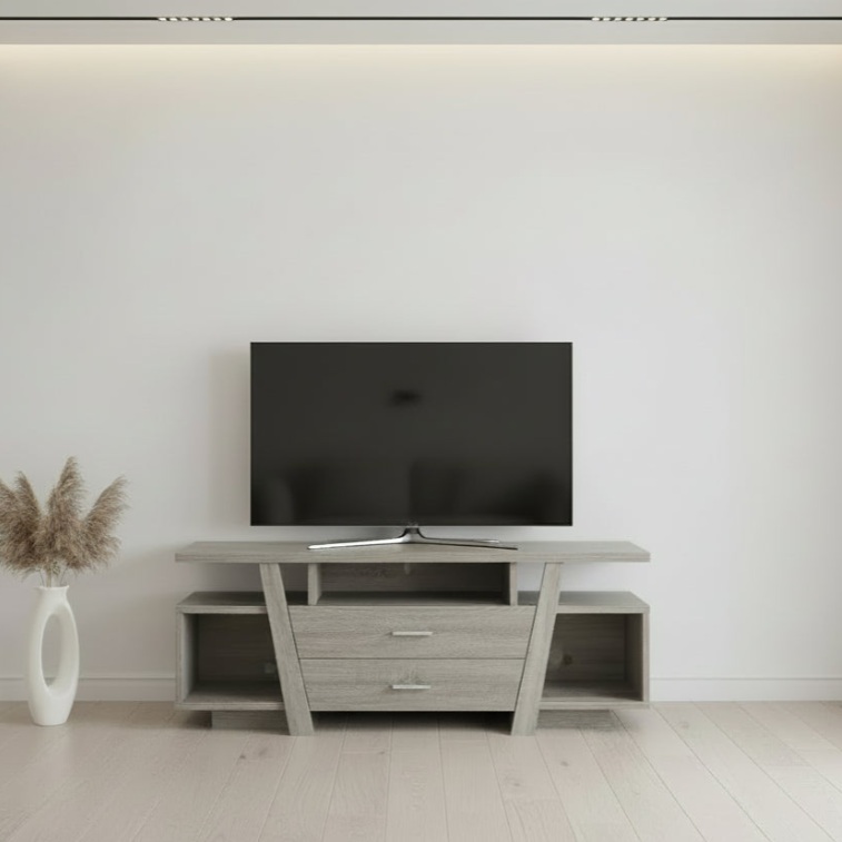 MEUBLE TV - 60"L / TAUPE FONCÉ AVEC 2 TIROIRS DE RANGEMENT