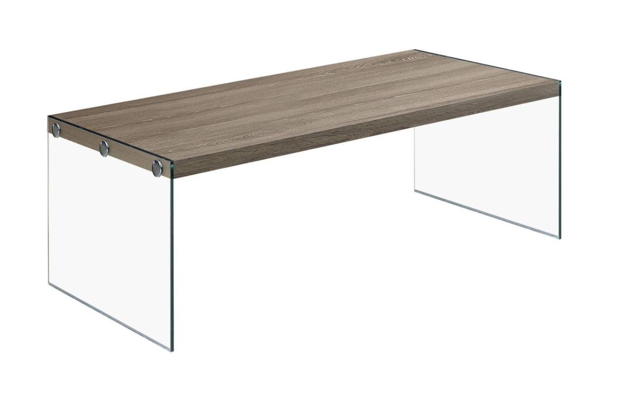 COFFEE TABLE - DARK TAUPE WITH TEMPERED GLASS