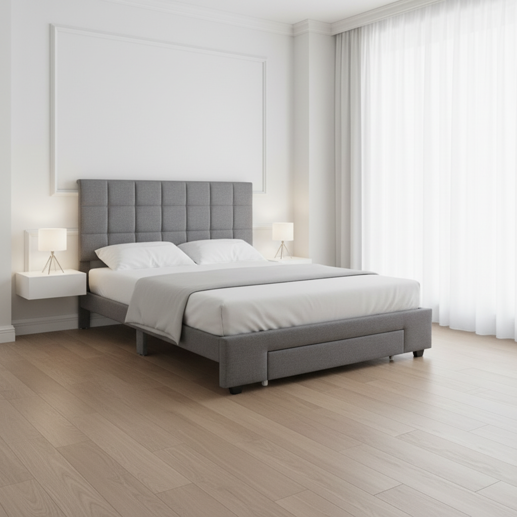 Lit double en tissu gris IF-5493