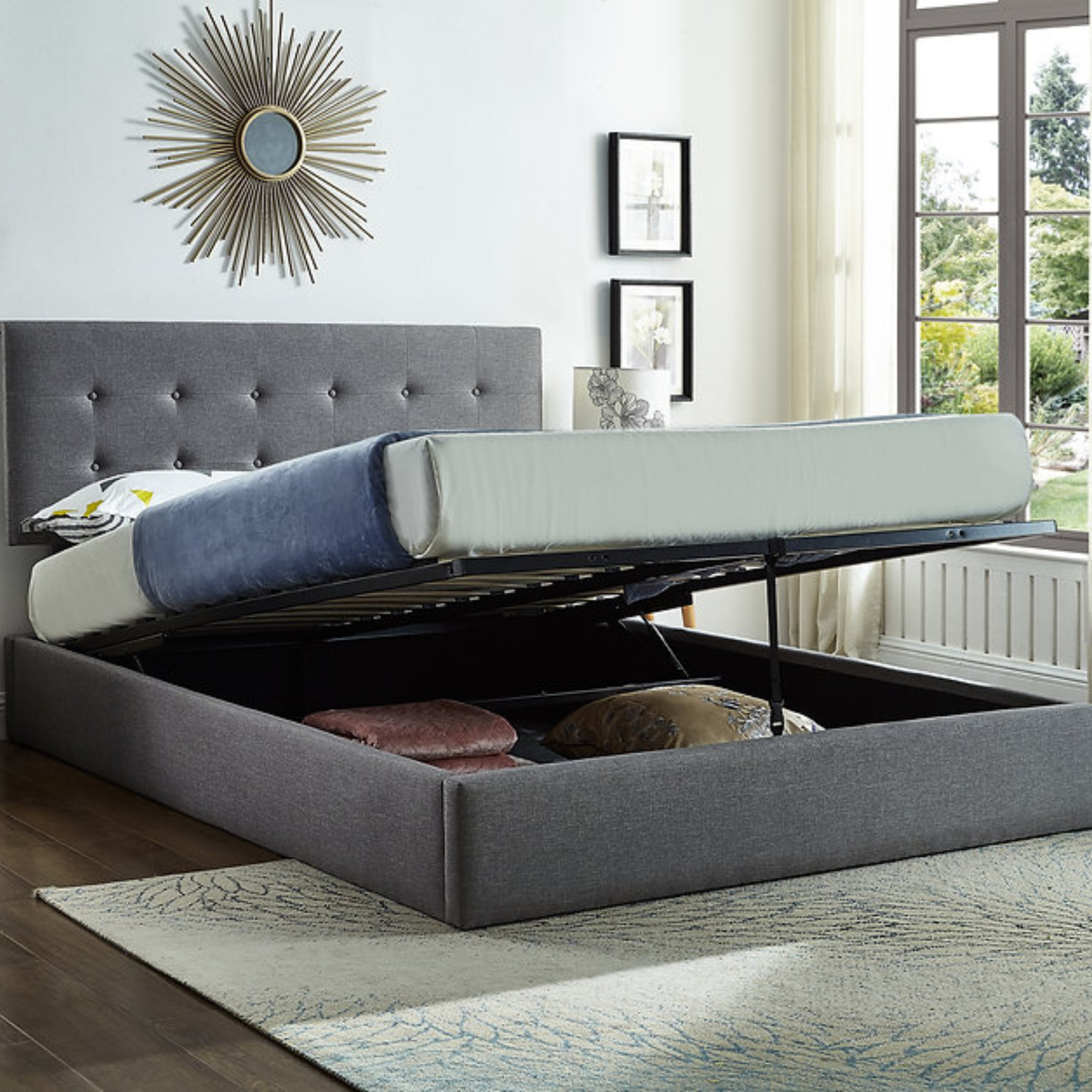 IF-5445 Grey Fabric Storage Bed