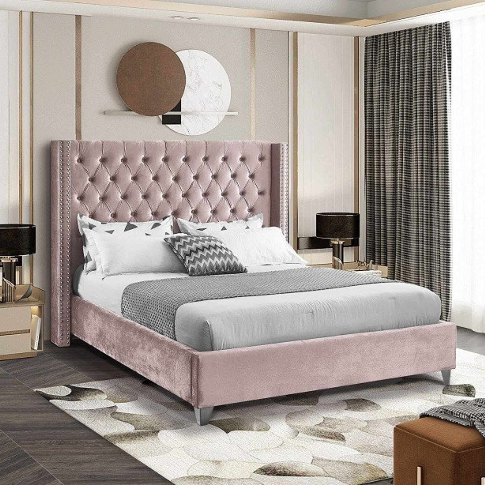 IF-5895 Pink Contemporary Style Bed