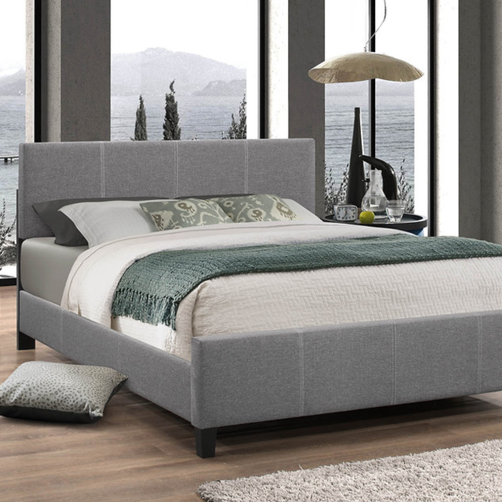 IF-137 Grey Fabric Bed With Contrast Stitching