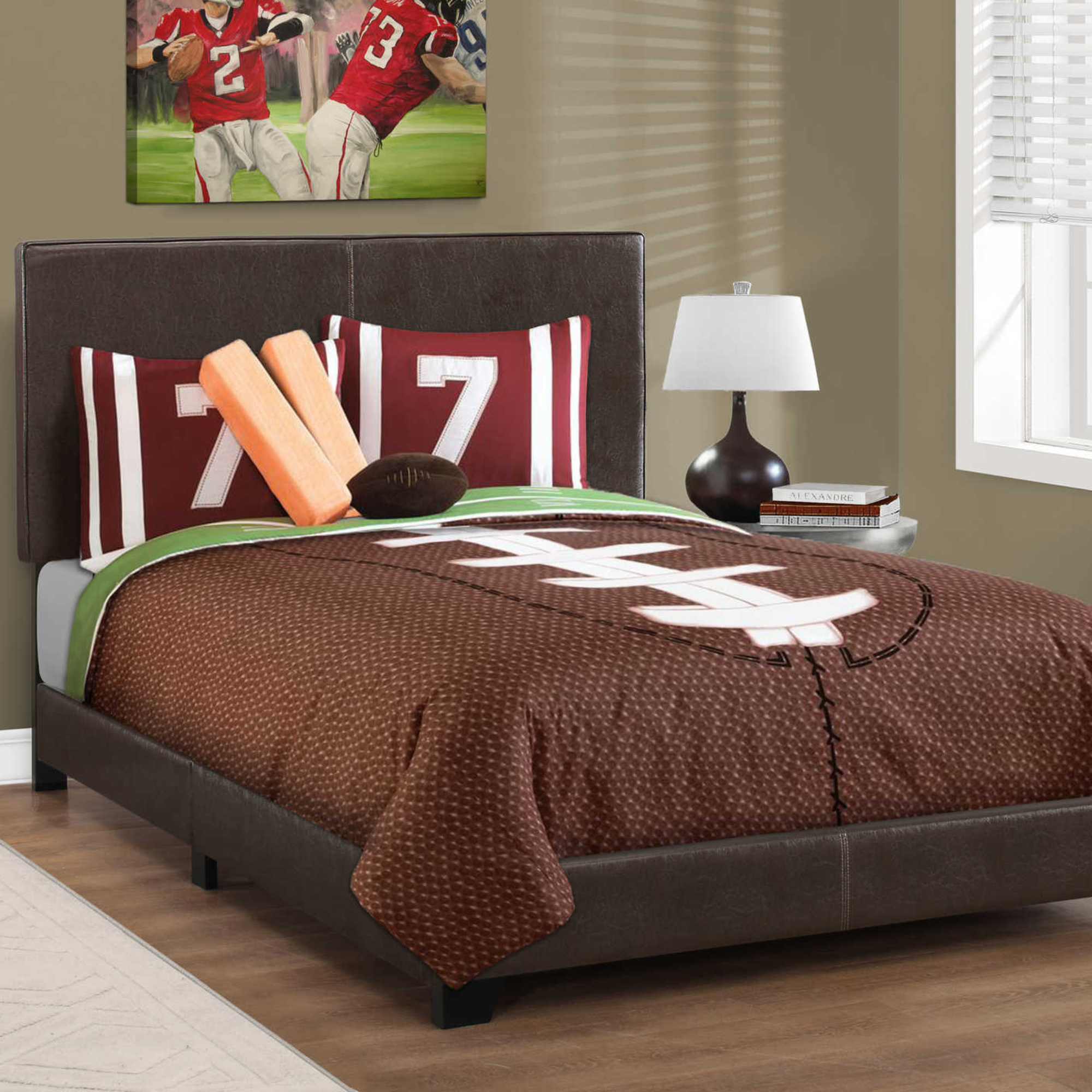 BED - FULL SIZE / DARK BROWN LEATHER-LOOK