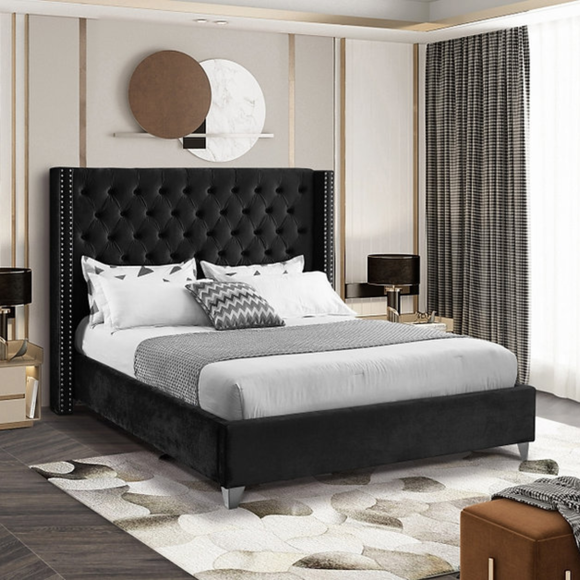 IF-5893 Black Contemporary Bed