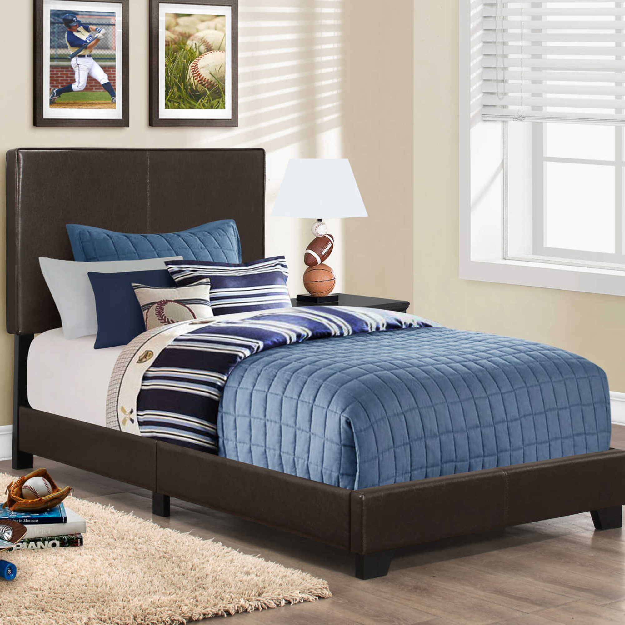 BED - TWIN SIZE / DARK BROWN LEATHER-LOOK