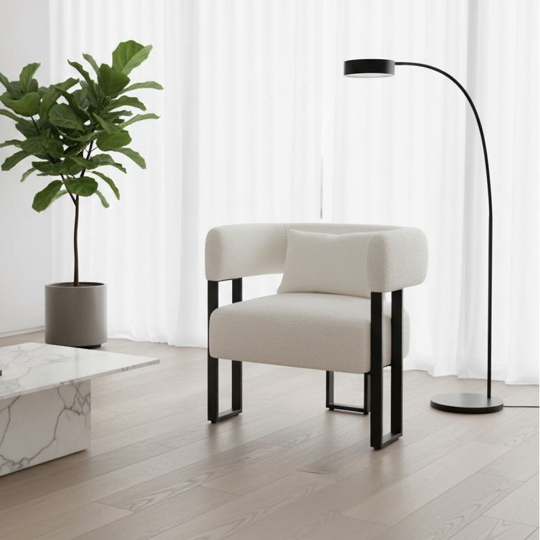 Scarlet Accent Chair in Ivory Boucle and Black