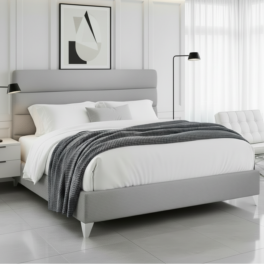 Lit Queen Size en tissu gris IF-5235