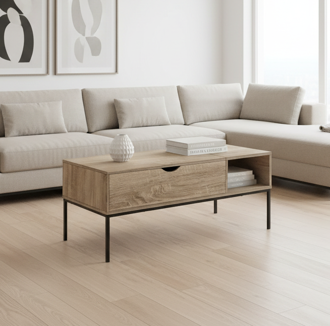 COFFEE TABLE - 42"L / LIFT-TOP DARK TAUPE / BLACK METAL