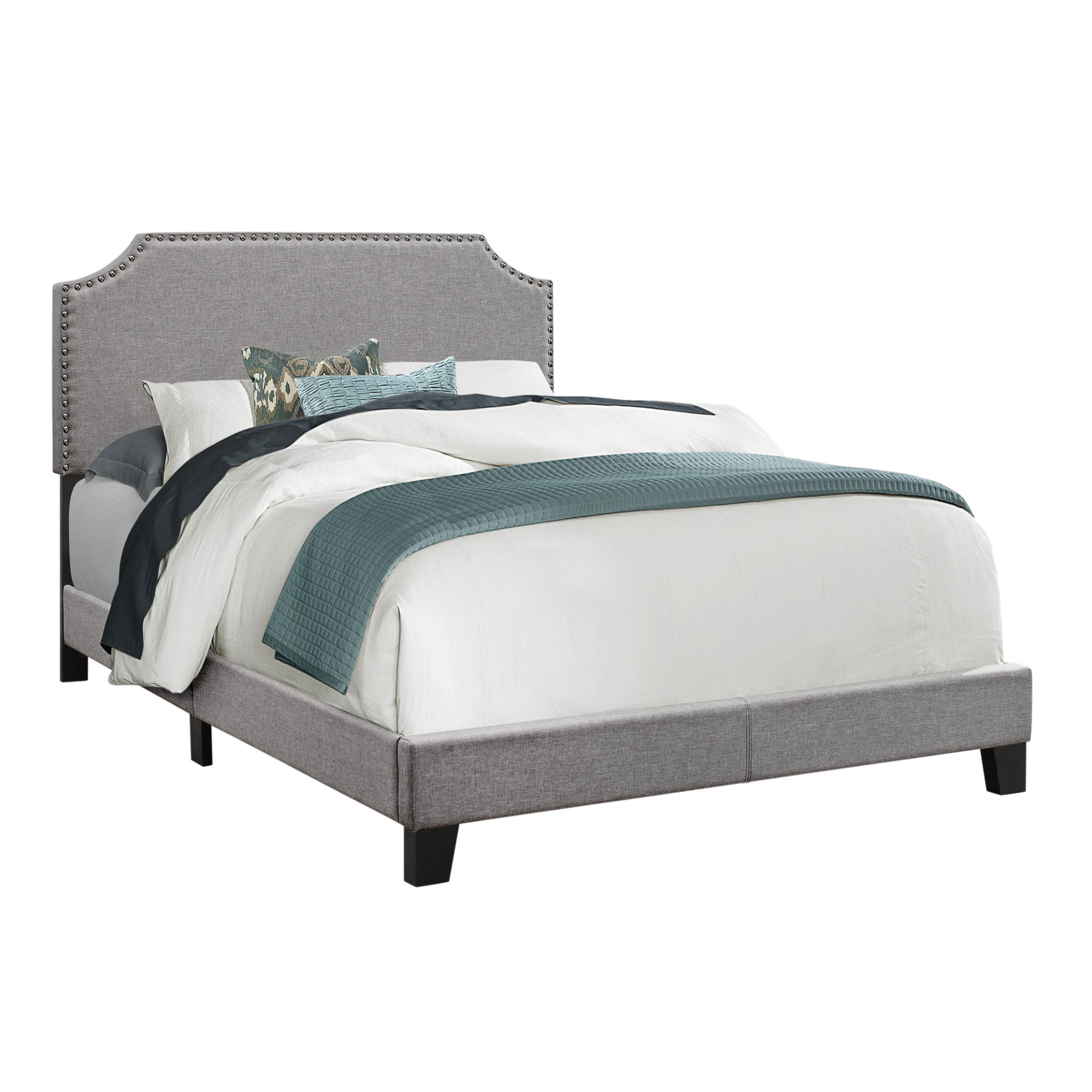 BED - FULL SIZE / GREY LINEN WITH CHROME TRIM