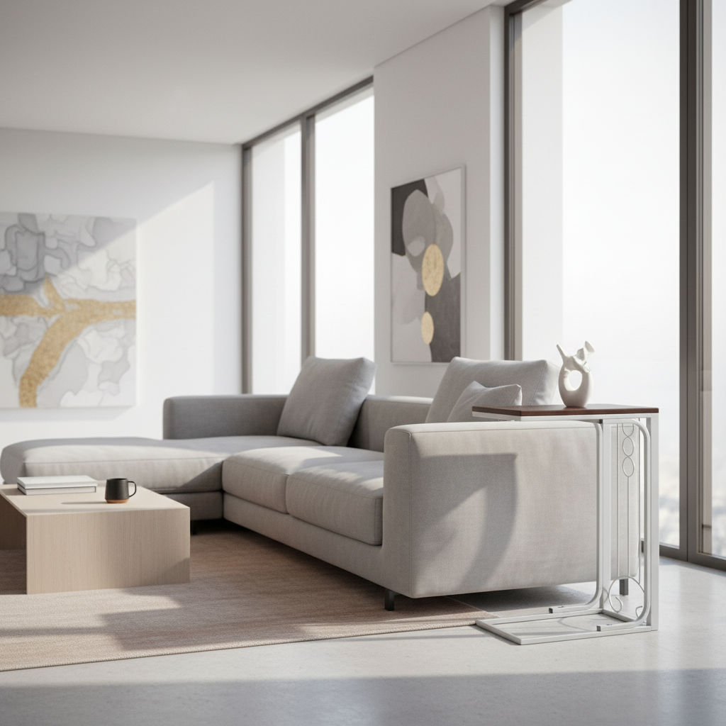 TABLE D'APPOINT - PLATEAU CERISIER / MÉTAL BLANC ANTIQUE