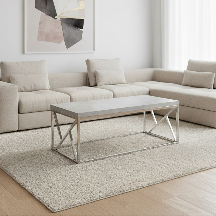 COFFEE TABLE - GREY CEMENT WITH CHROME METAL