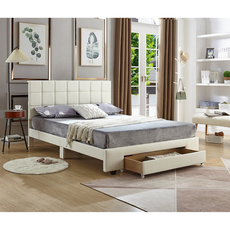IF-5492 White PU Double Bed