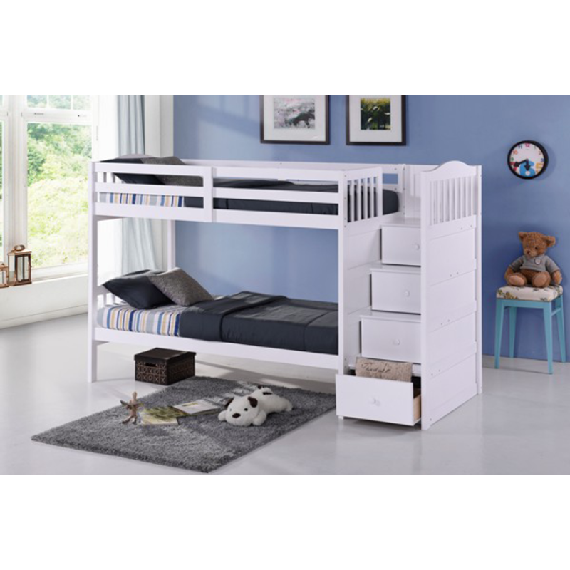 B-5900 White  Staircase 39"/39" Bunk Bed