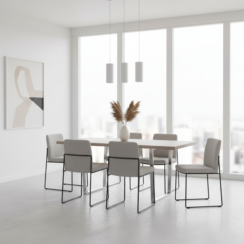 TABLE À MANGER - 91 x 152 cm / TAUPE FONCÉ / MÉTAL CHROMÉ