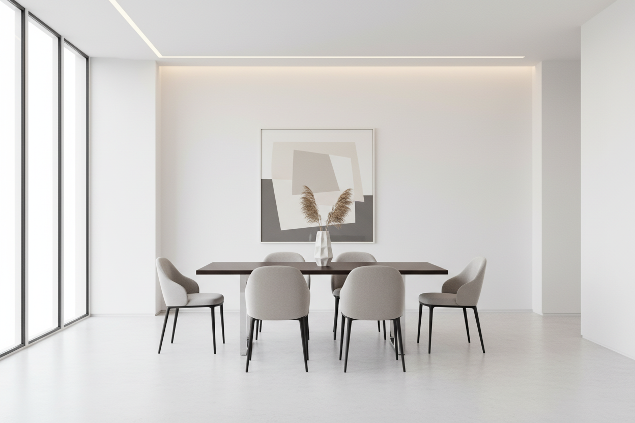 TABLE À MANGER - 91 x 152 cm / TAUPE FONCÉ / MÉTAL CHROMÉ