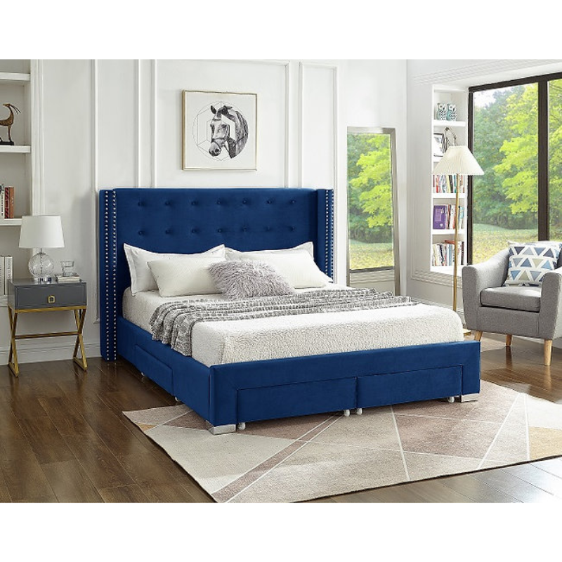 IF-5321 Blue Velvet Queen Bed