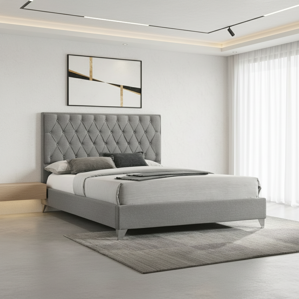 Lit Queen Size en tissu gris IF-5225