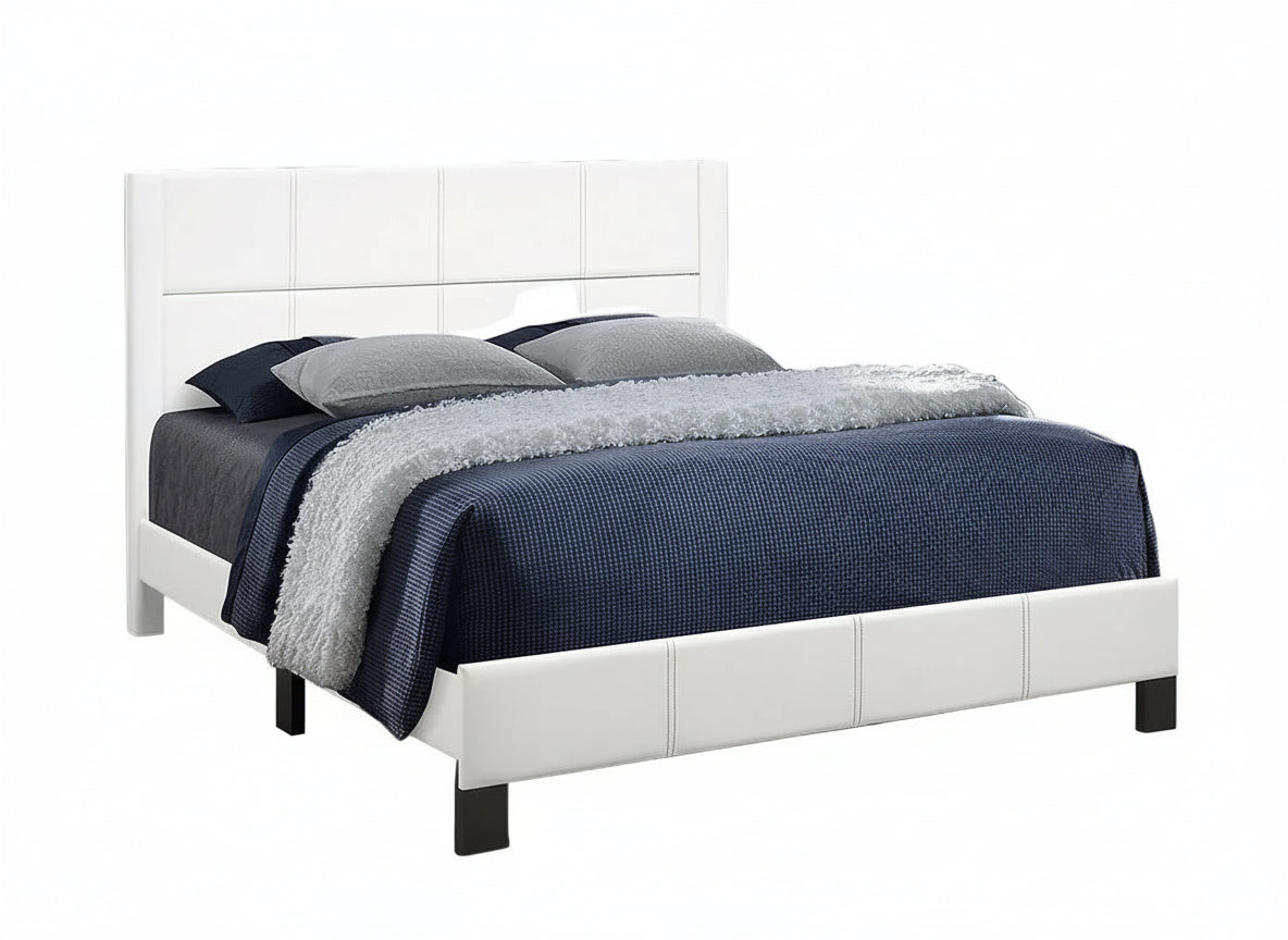 Lit en PU blanc IF 5351 avec coutures contrastées