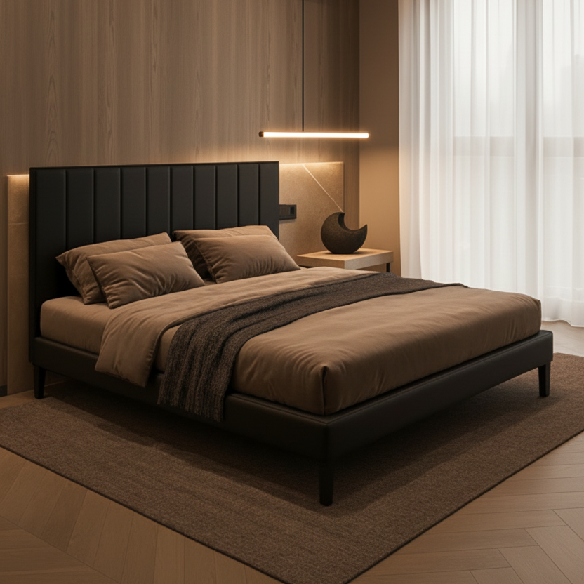 Lit double en PU noir IF-5360