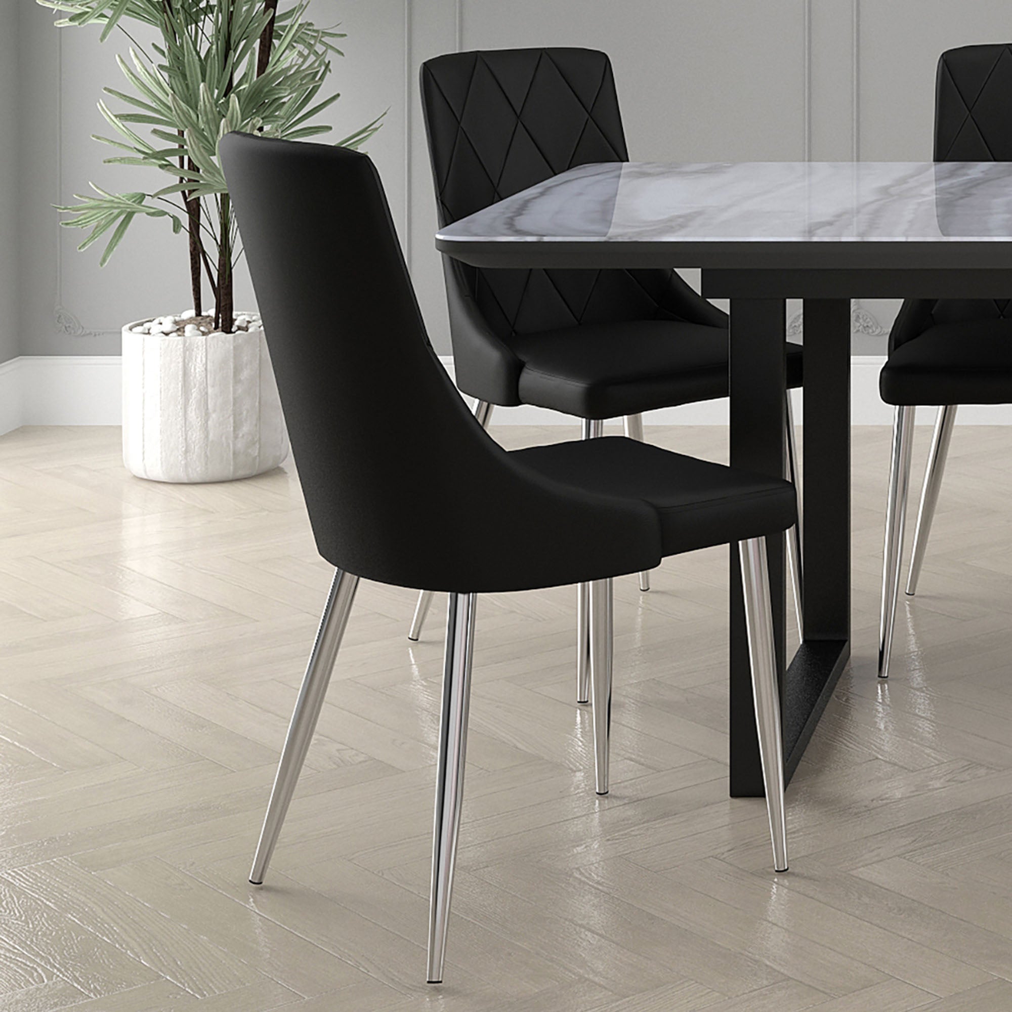 Devo Dining Chair, Set of 2 in Black and Chrome