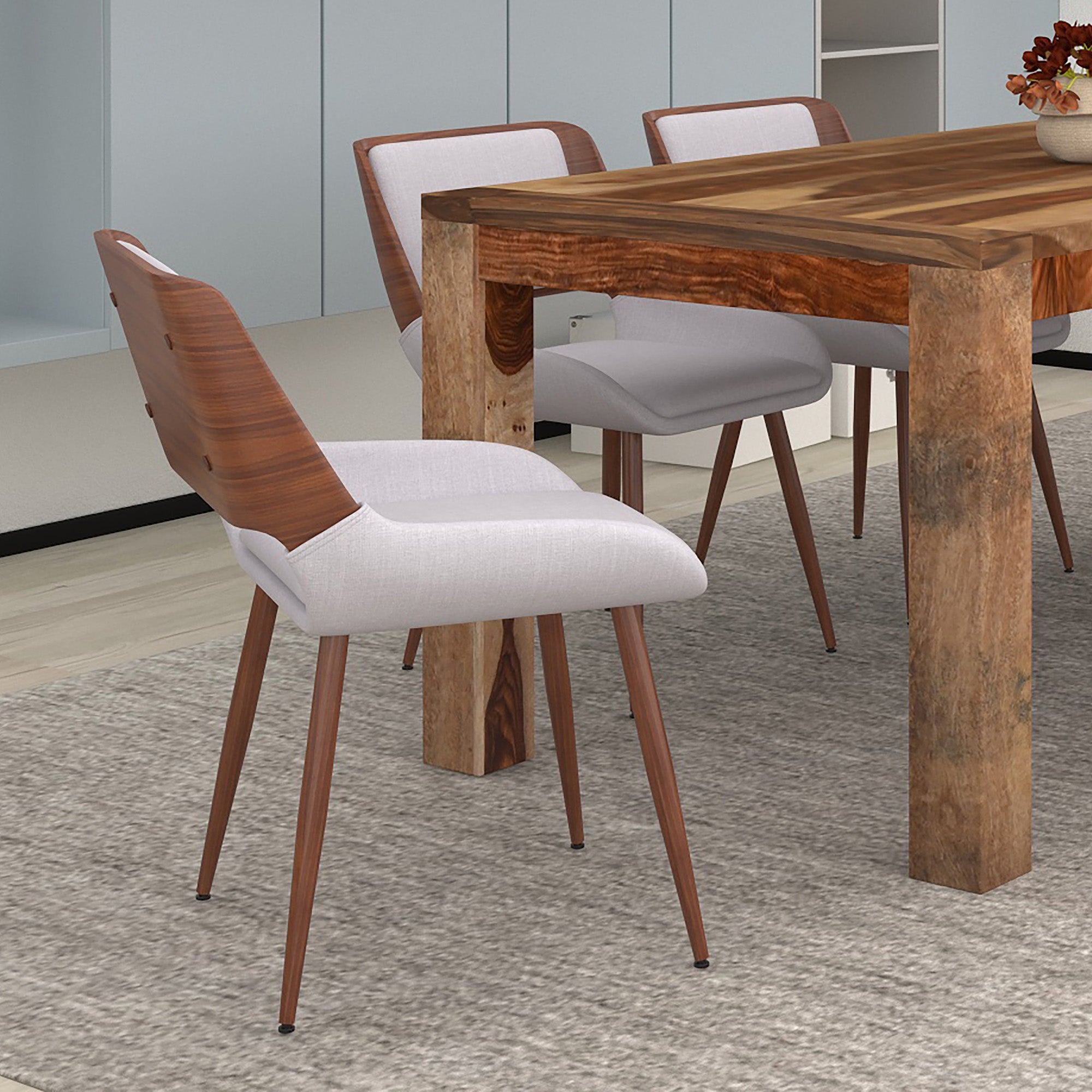 Hudson Dining Chair in Grey Fabric and Walnut Metal and Wood