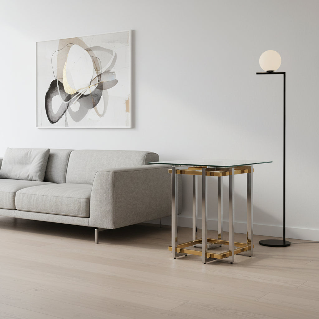 Table d'appoint Florina en argent et or