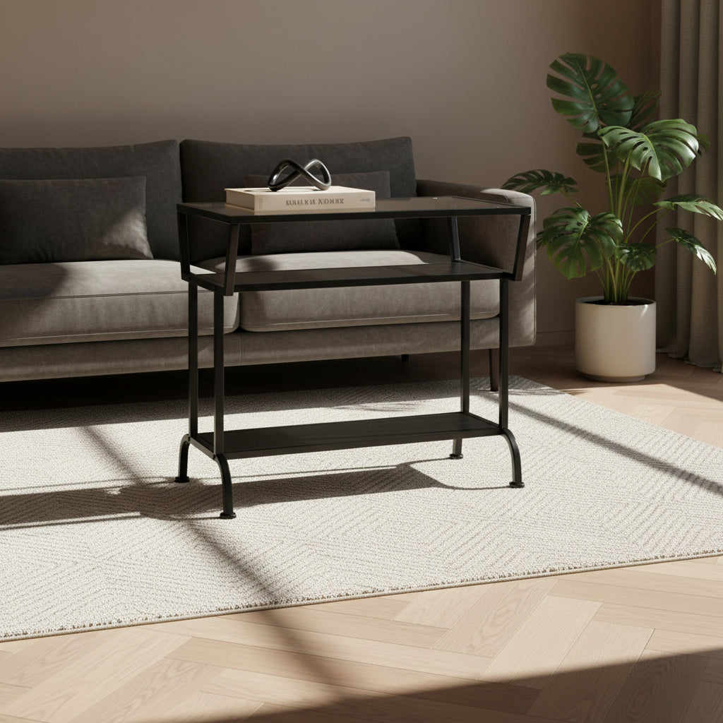 TABLE D'APPOINT - 22"H / ESPRESSO / NOIR / VERRE TREMPÉ