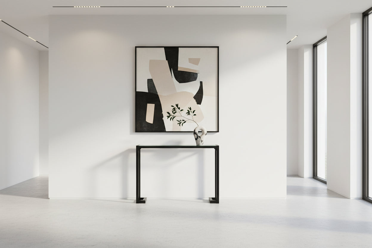 TABLE D'APPOINT - 42"L / NOIR / CONSOLE D'ENTRÉE EN VERRE TREMPÉ