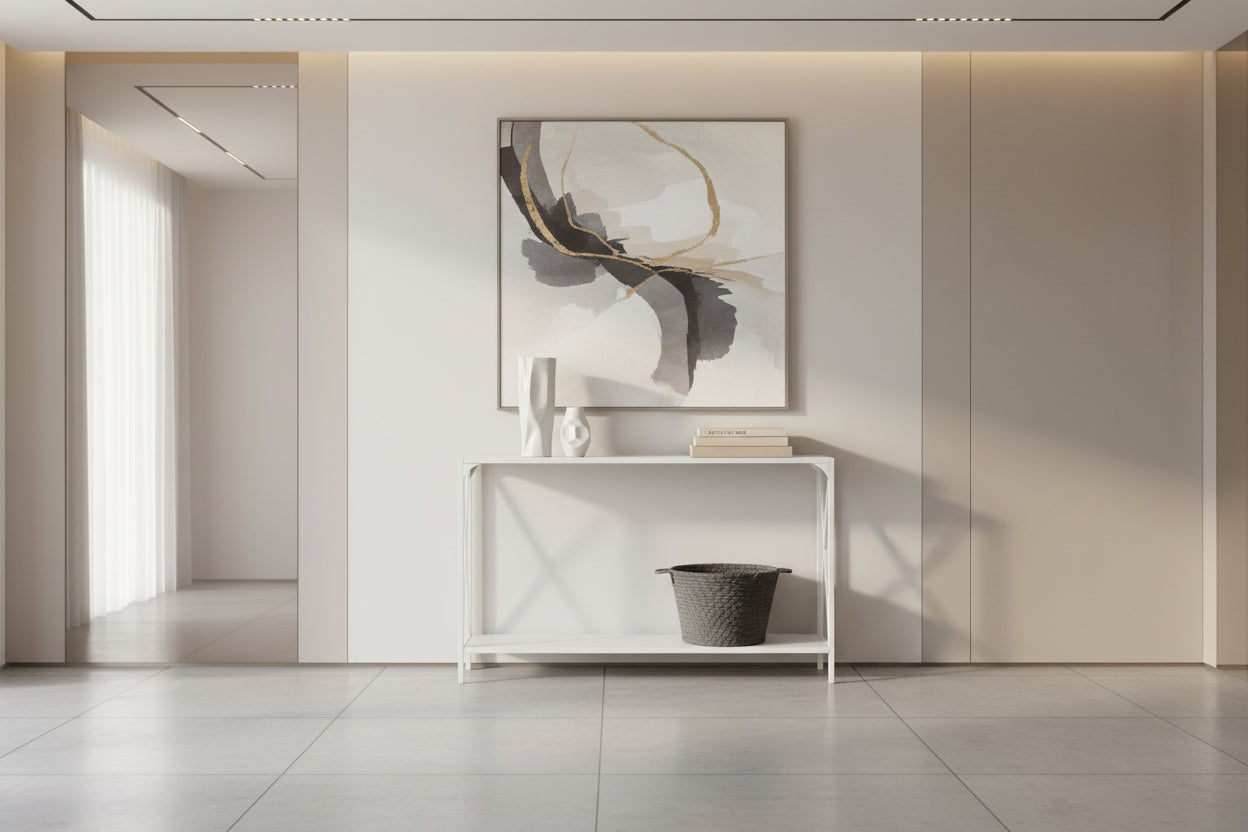TABLE D'APPOINT - 48"L / BLANC / CONSOLE D'ENTRÉE EN MÉTAL BLANC