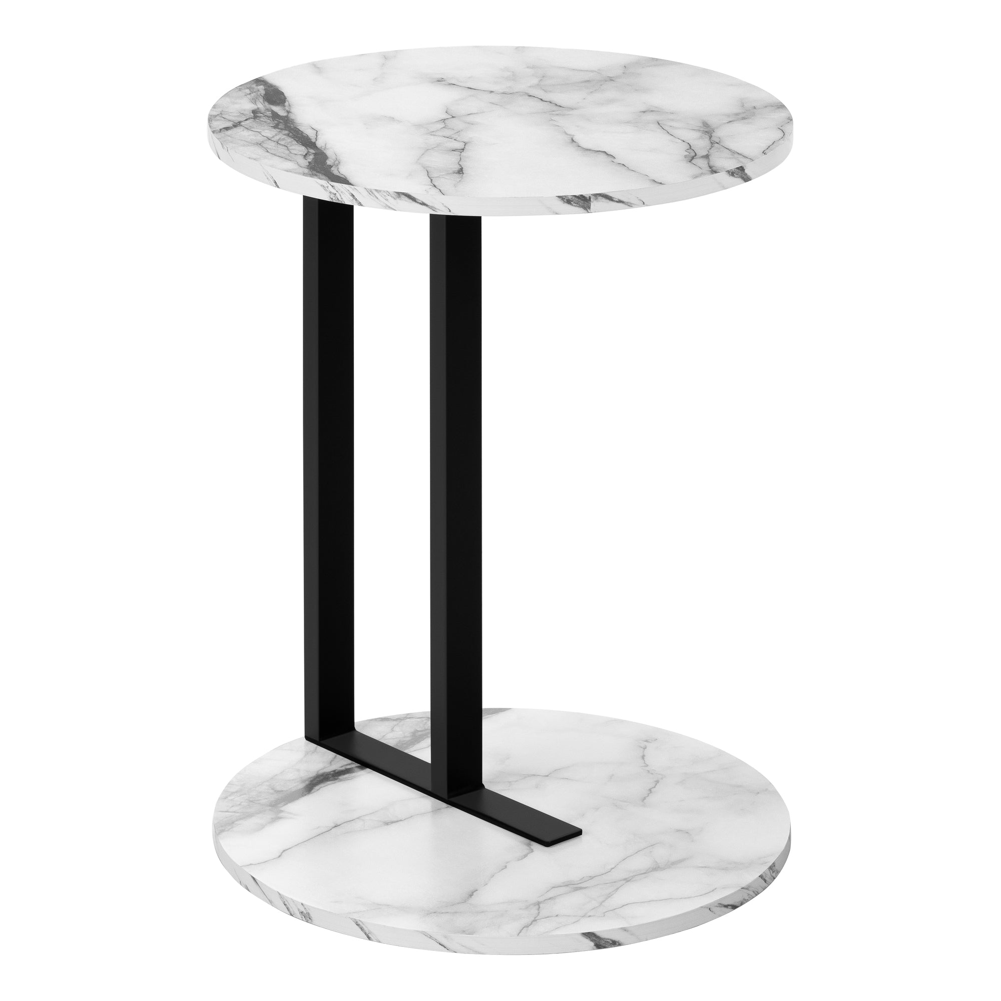 ACCENT TABLE - 24"H / WHITE MARBLE-LOOK / BLACK METAL