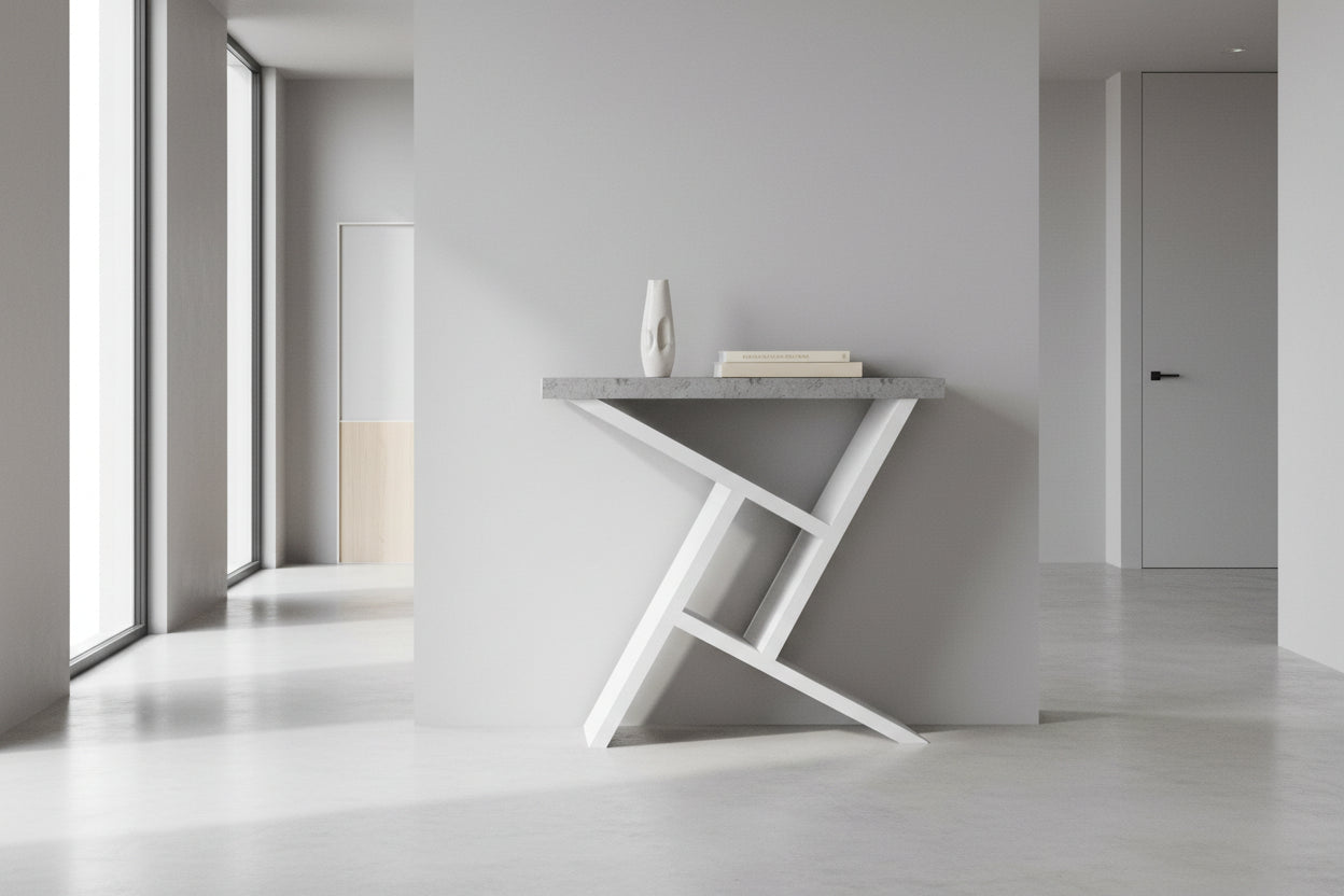 TABLE D'APPOINT - 91 cm (36 po) / BLANC / CONSOLE D'ENTRÉE ASPECT CIMENT