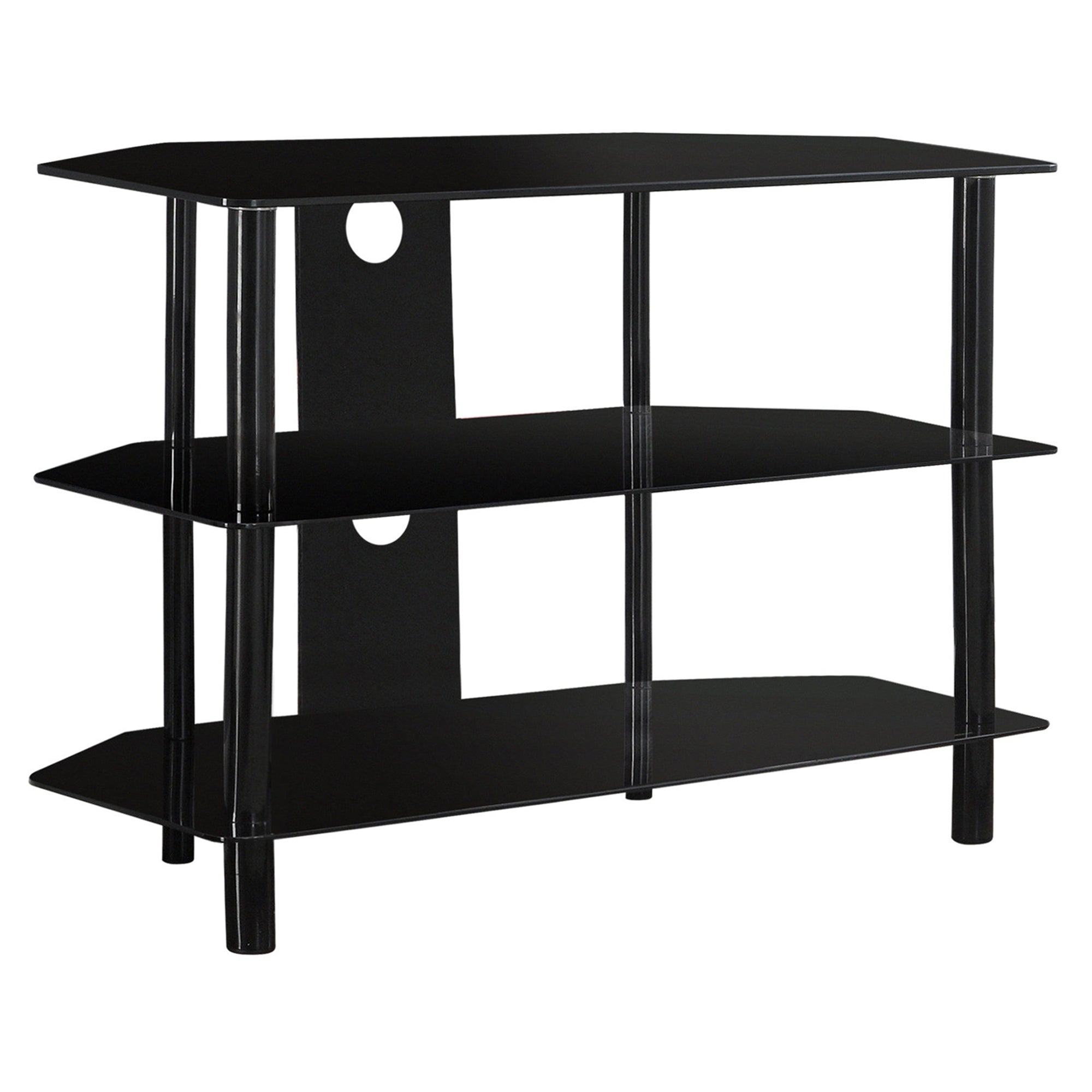 TV STAND - 36"L / BLACK METAL WITH TEMPERED BLACK GLASS