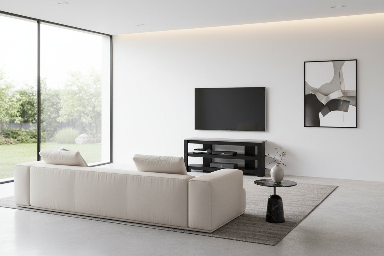 MEUBLE TV - 42"L / NOIR / COIN SUPÉRIEUR GRIS