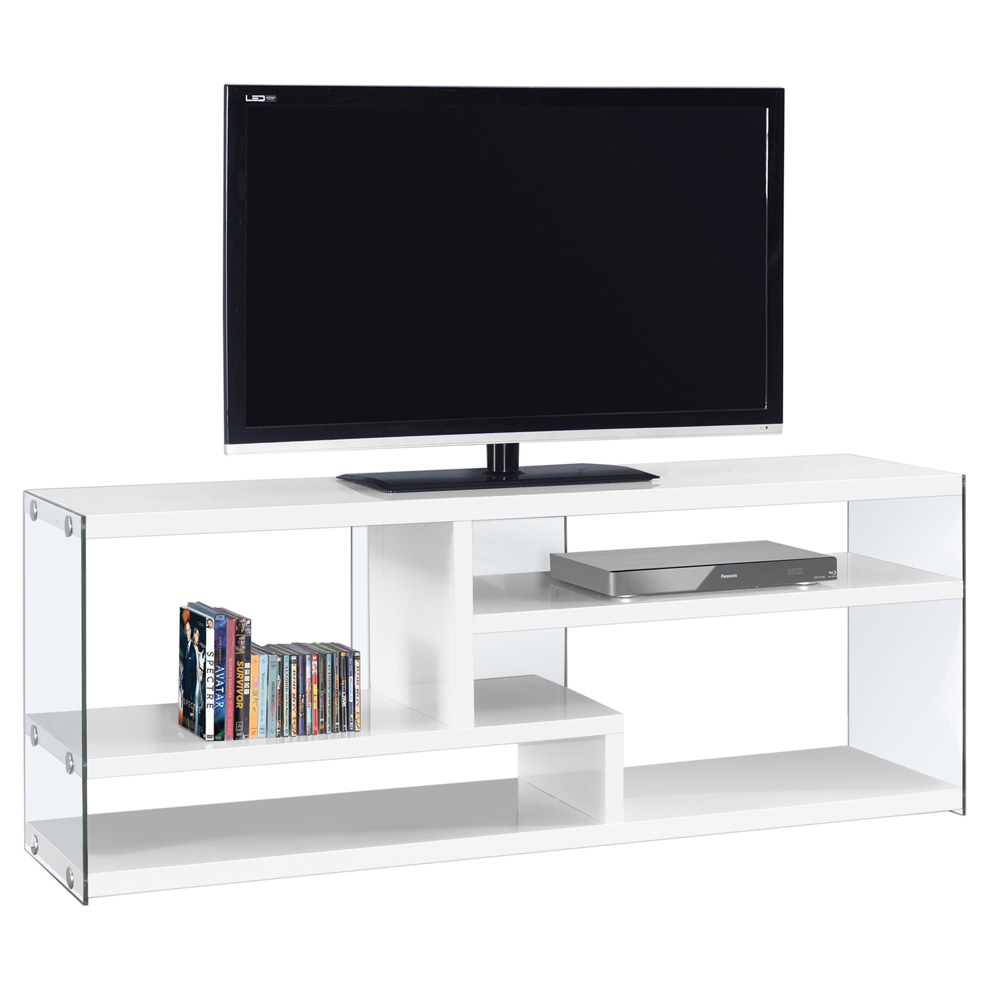 TV STAND - 60"L / GLOSSY WHITE WITH TEMPERED GLASS