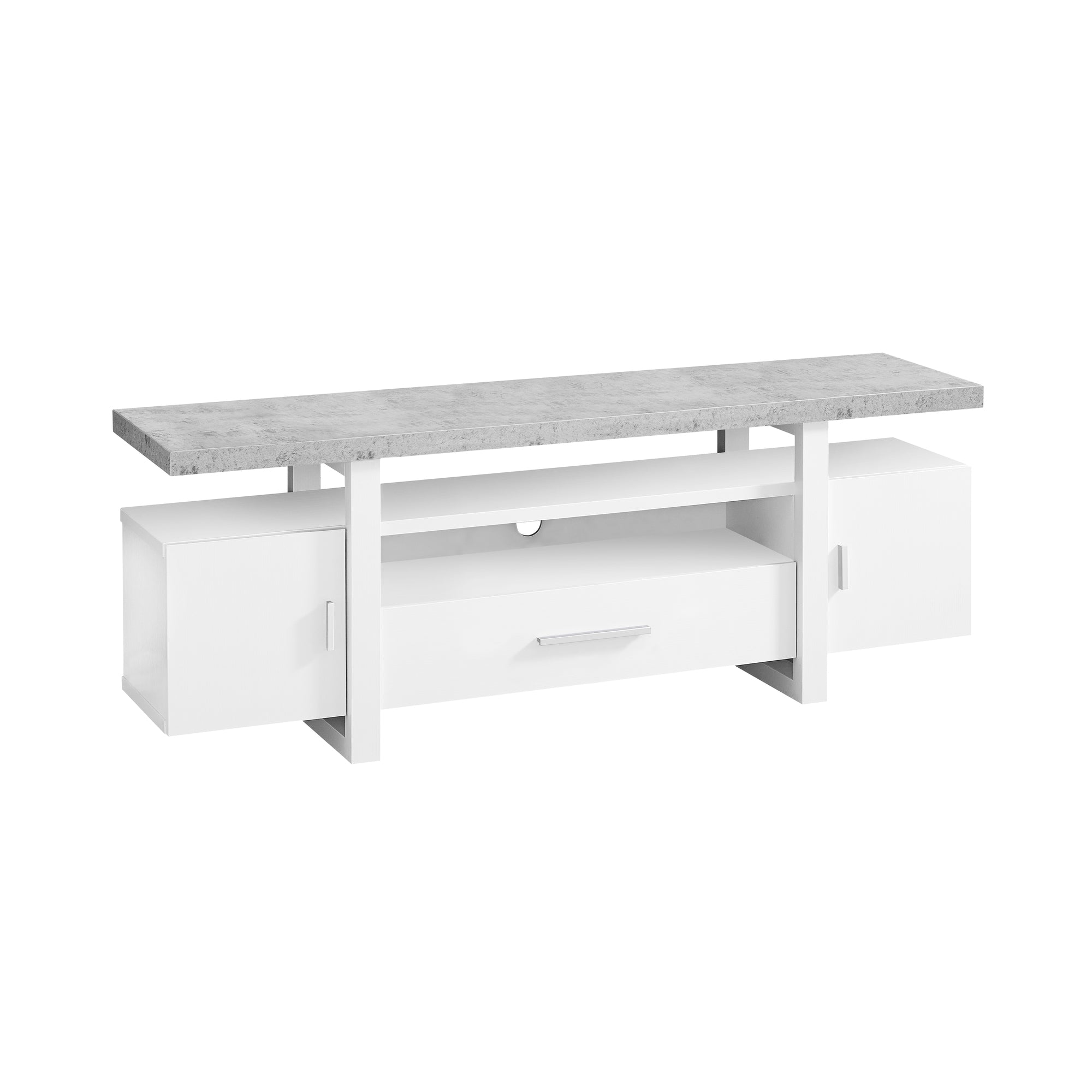TV STAND - 60"L / WHITE / CEMENT-LOOK TOP