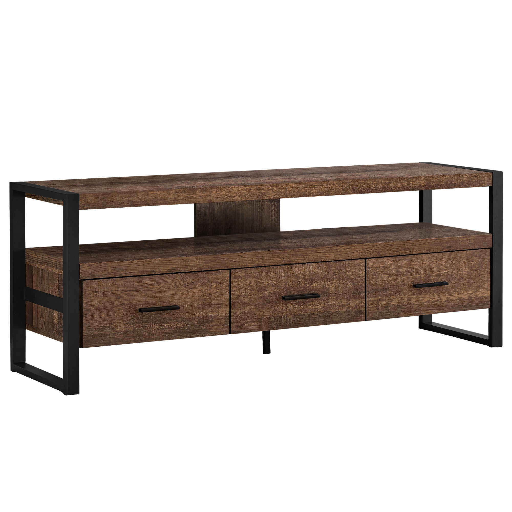 TV STAND - 60"L / BROWN RECLAIMED WOOD-LOOK / 3 DRAWERS