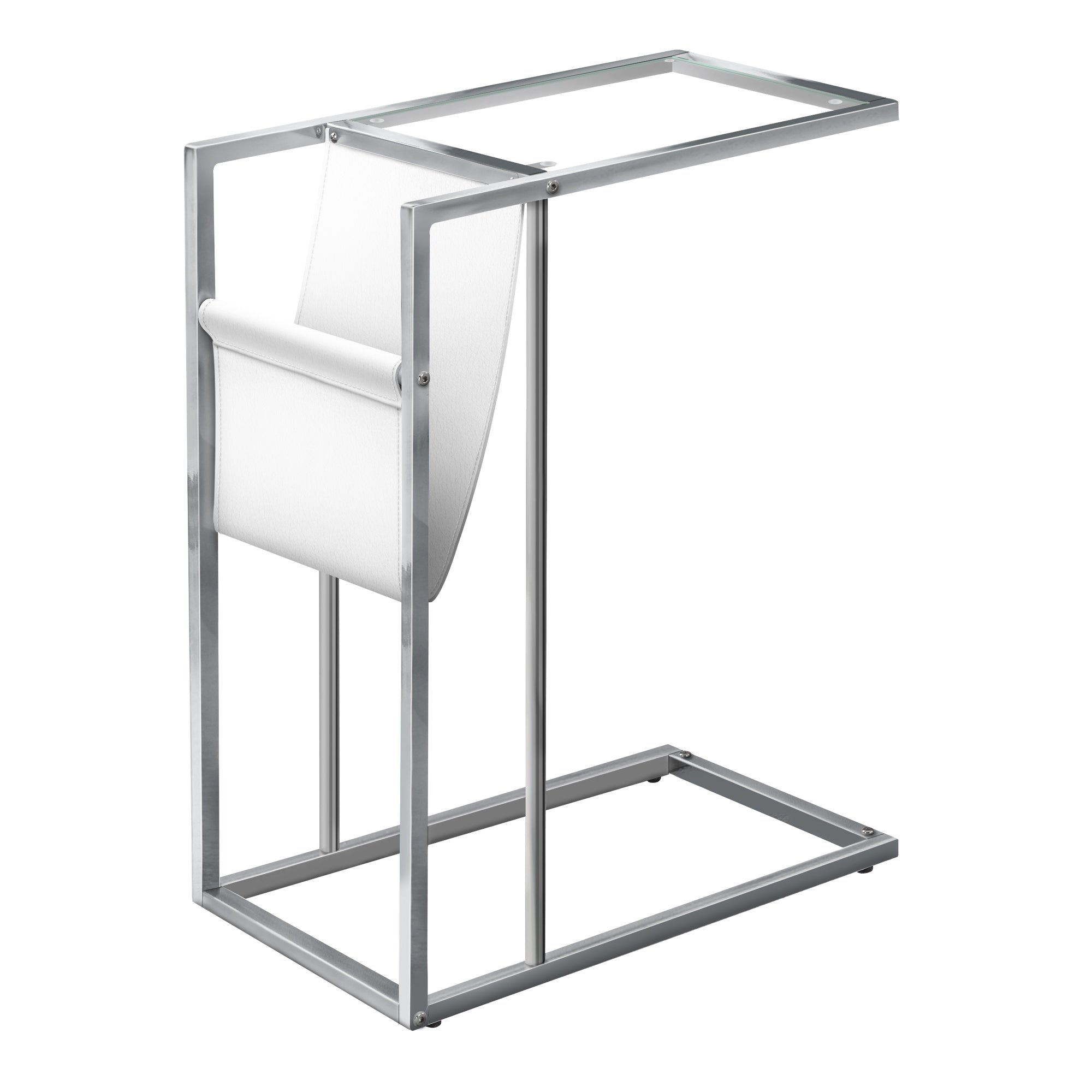 ACCENT TABLE - WHITE / CHROME METAL WITH A MAGAZINE RACK