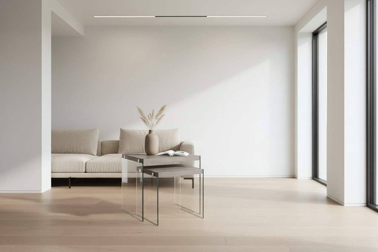 NESTING TABLE - 2PCS SET / DARK TAUPE / TEMPERED GLASS