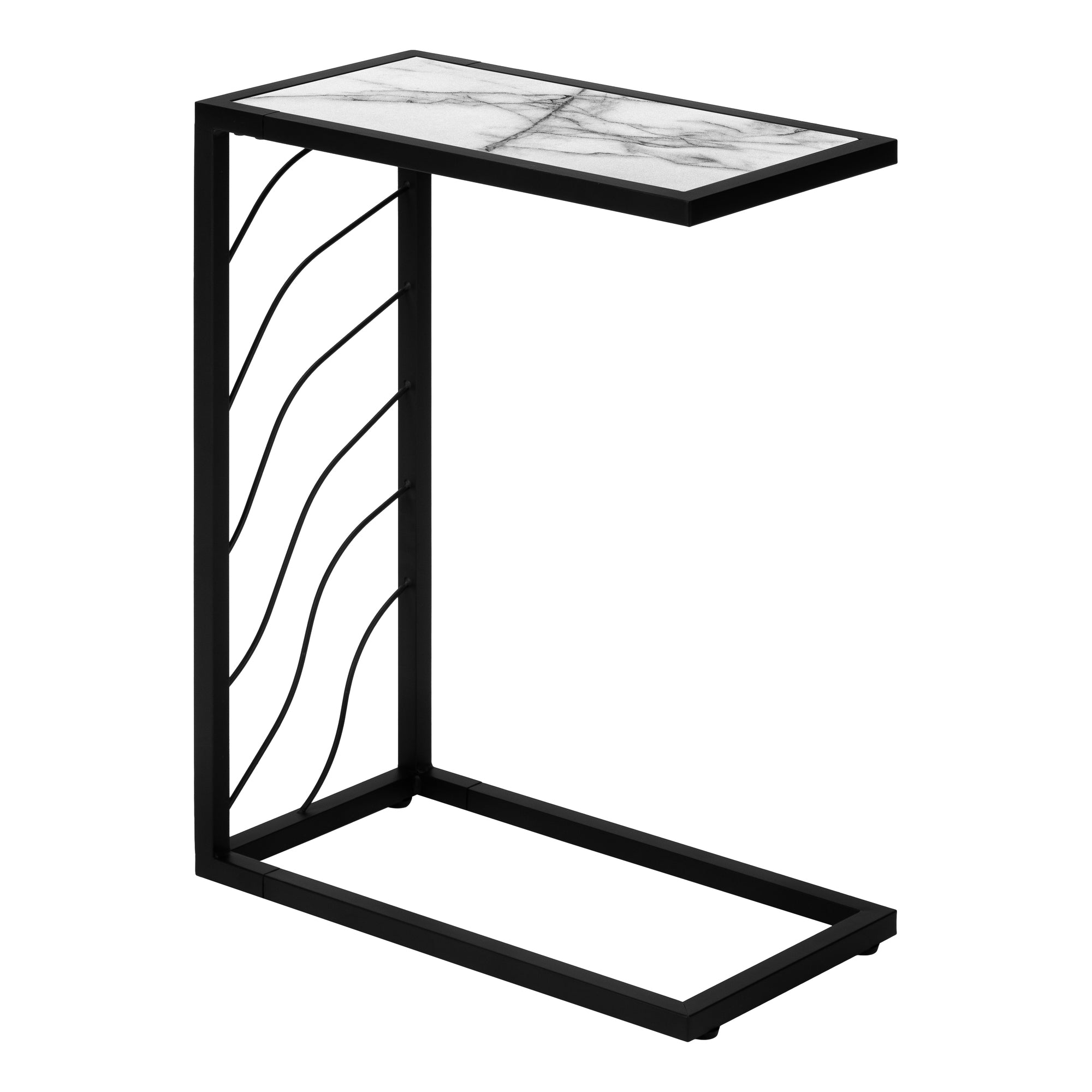 ACCENT TABLE - 25"H / WHITE MARBLE-LOOK / BLACK METAL