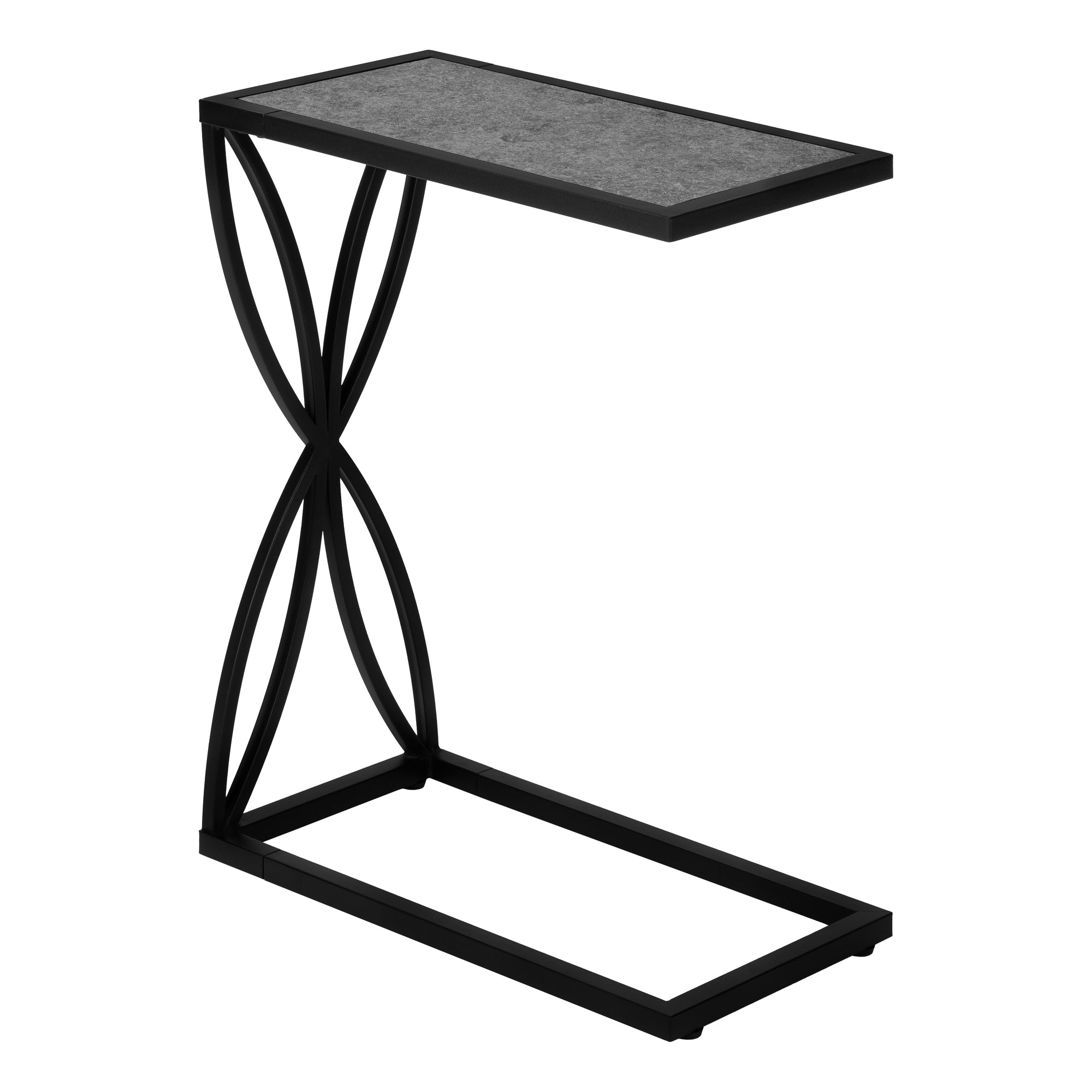 ACCENT TABLE - 25"H / GREY STONE-LOOK / BLACK METAL