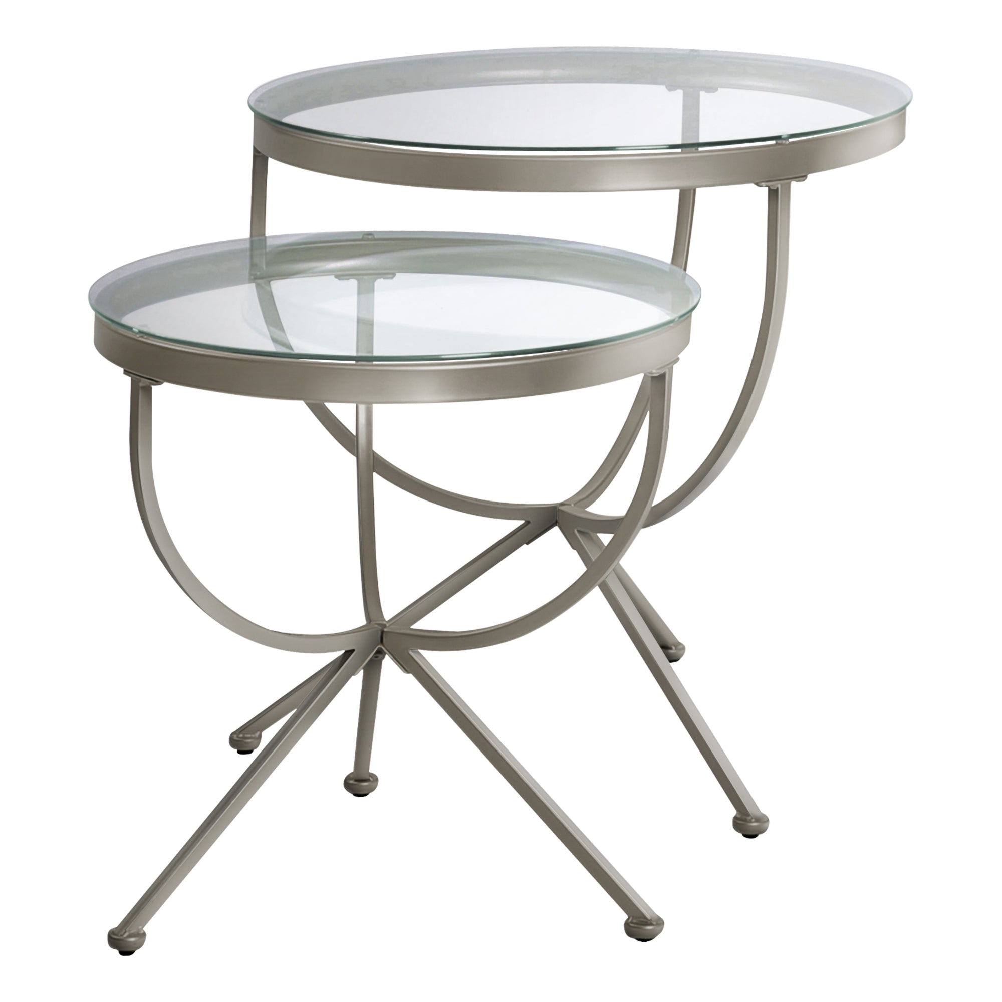 NESTING TABLE - 2PCS SET / SILVER WITH TEMPERED GLASS