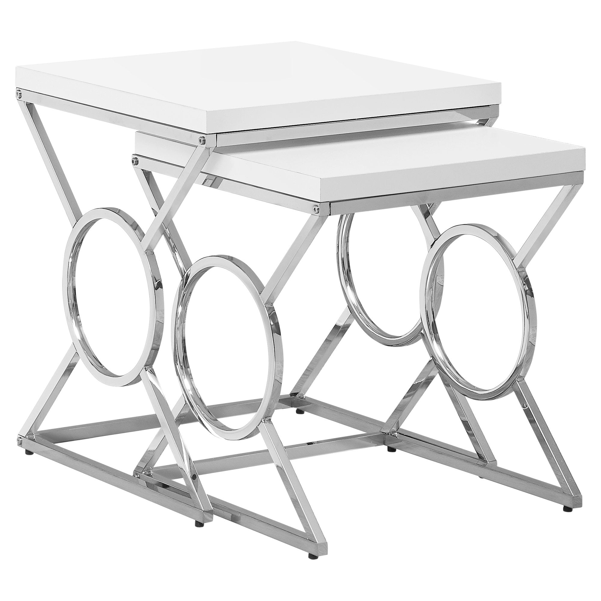 NESTING TABLE - 2PCS SET / GLOSSY WHITE / CHROME METAL