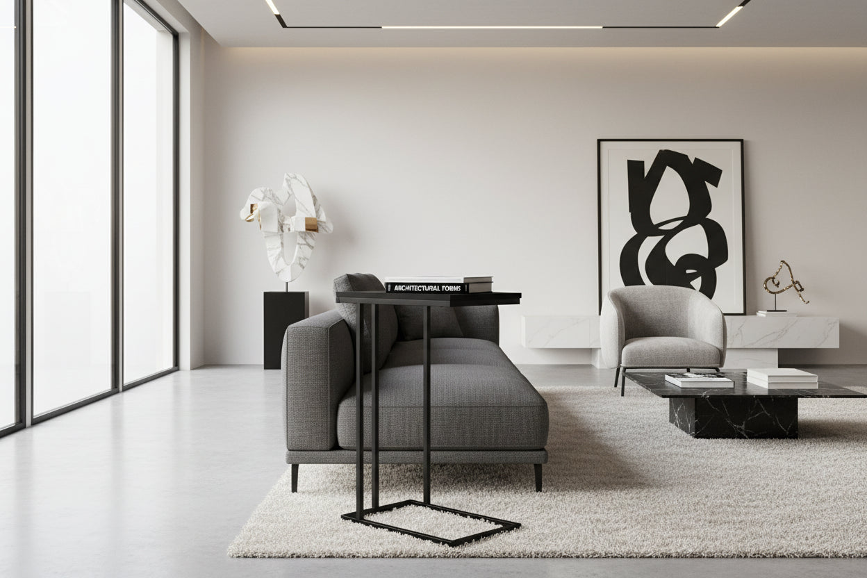 TABLE D'APPOINT - 25"H / NOIR / MÉTAL NOIR