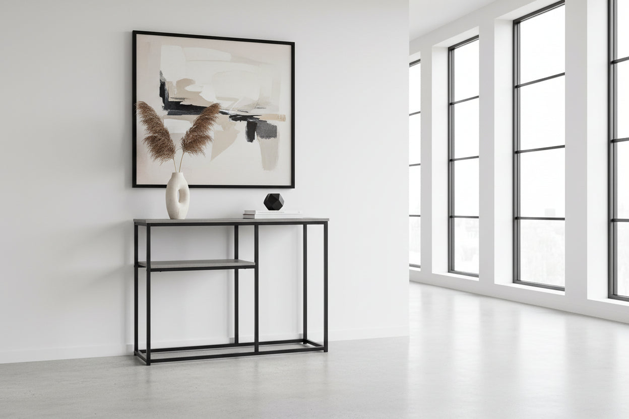 TABLE D'APPOINT - 42"L / CONSOLE D'ENTRÉE EN MÉTAL GRIS / NOIR