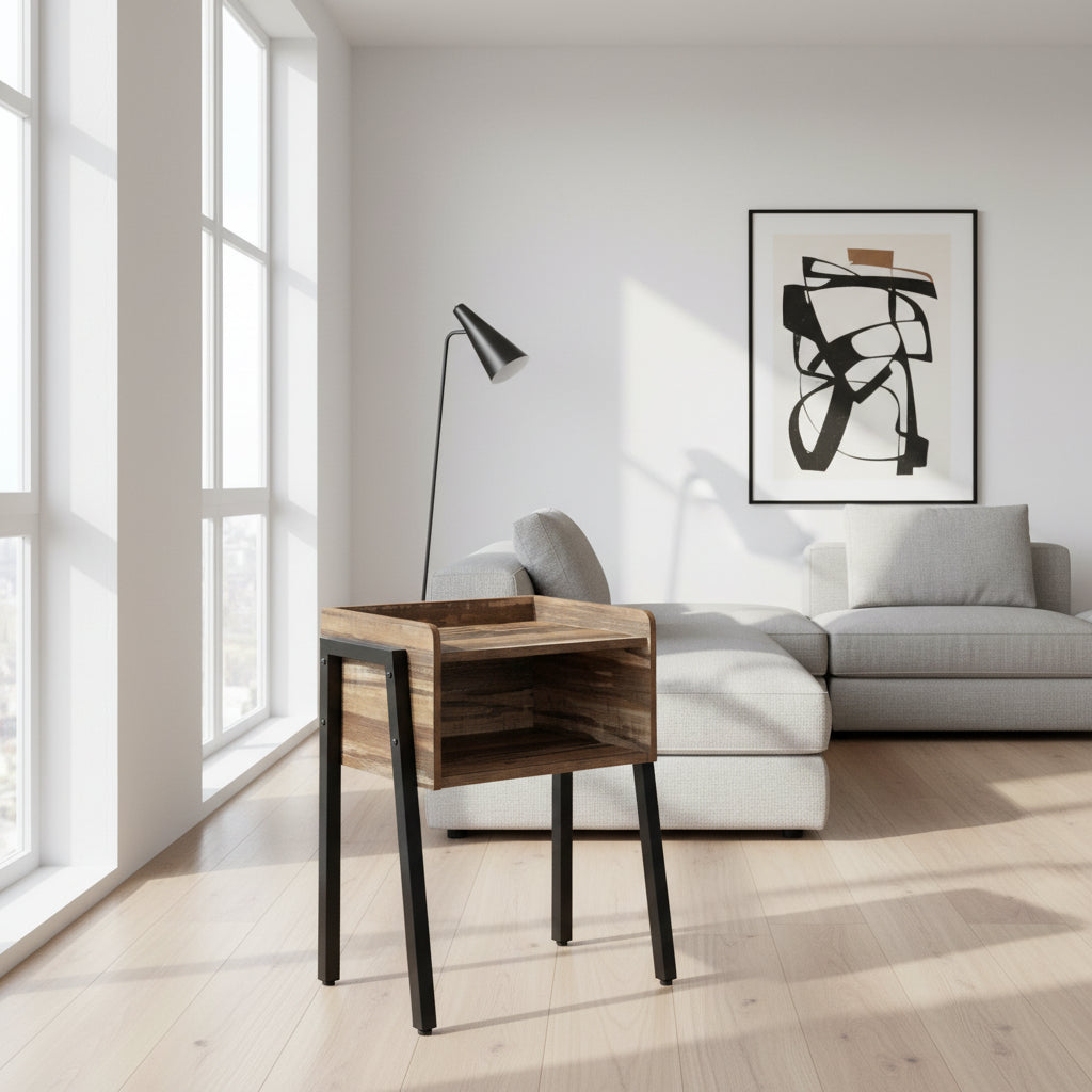 TABLE D'APPOINT - 23"H / ASPECT RÉCUPÉRÉ BRUN / MÉTAL NOIR