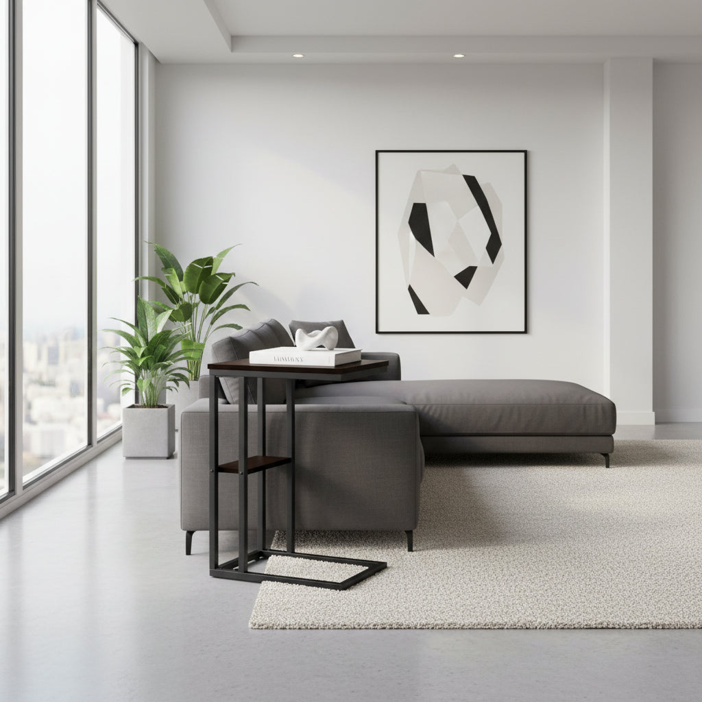 TABLE D'APPOINT - 25"H / ESPRESSO / MÉTAL NOIR